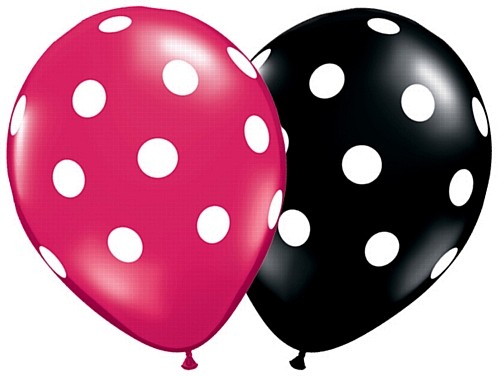 Big Polka Dots Schwarz und Magenta 27,5 cm 11" Latex Luftballons Qualatex
