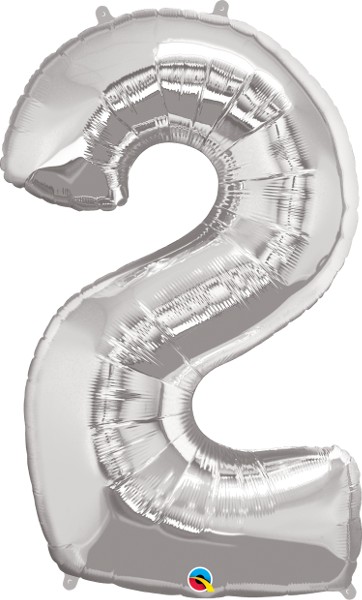 Folienballon Zahl 2 (silber) - 86cm
