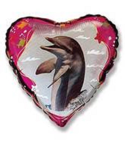 Delfin Herz Folienballon - 45 cm