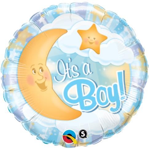 Baby Boy mit Mond blau Folienballon - 45cm 18"