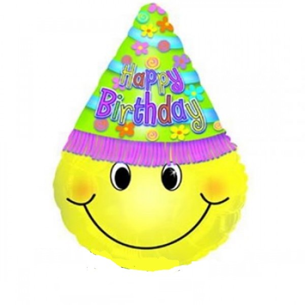 Happy Birthday Smiley Gesicht mit Hut Folienballon 75cm 30"