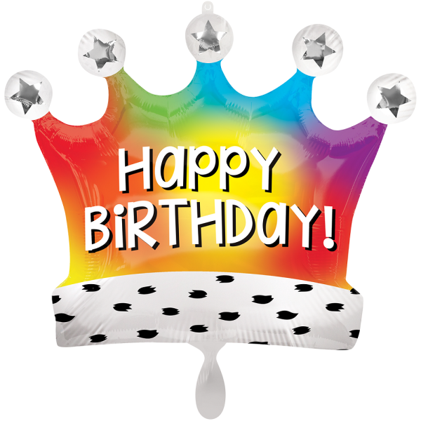 Happy Birthday Rainbow Crown Satin Folienballon - 68cm 27''