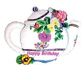 Teekanne Happy Birthday mit Blumen 58cm 23"