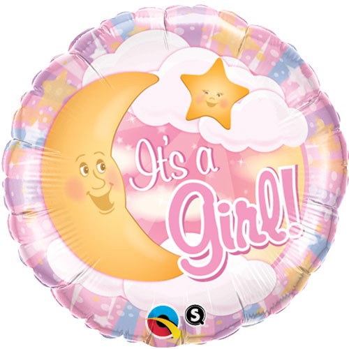 Baby Girl mit Mond rosa Folienballon - 45cm 18"