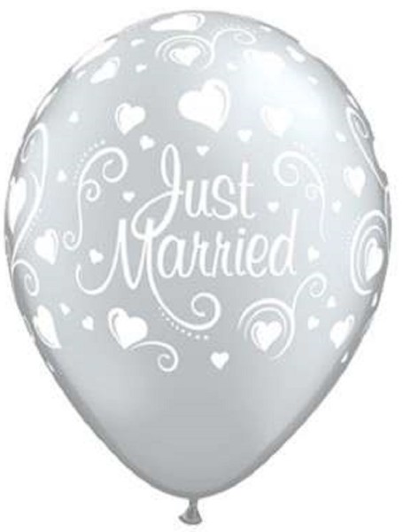 Just Married Hearts Silver 27,5cm 11 Inch Latex Luftballons Qualatex