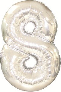 Folienballon Zahl 8 (silber) - 81,28 x 125,73 cm