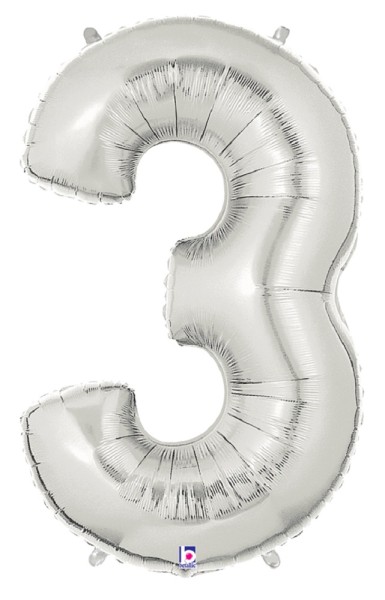 Große Folienballon Zahl 3 Silber - 101cm 40''