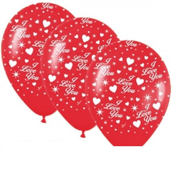 I love you mit Herzen 27,5cm 11" Latex Luftballons Qualatex