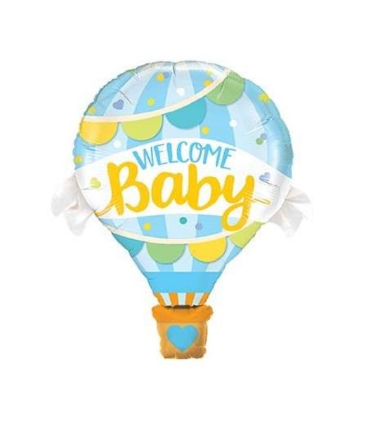Welcome Baby Heißluftballon Blau Folienballon 107cm 42''