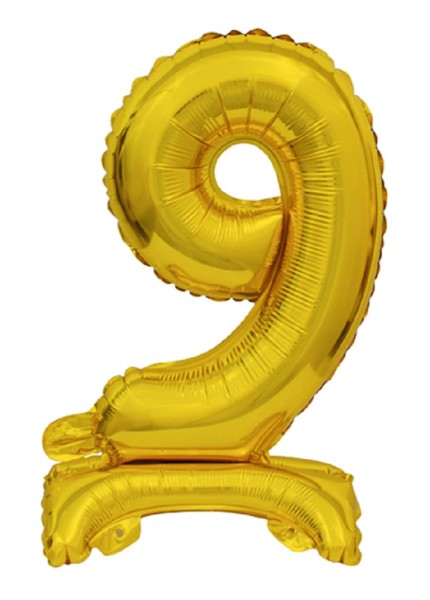 Zahl 9 mit Standfuß Gold Folienballon 38cm 15 Inch