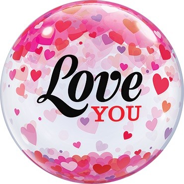 Qualatex Bubble Love You Confetti Hearts Valentinstag 22" 56cm Luftballon