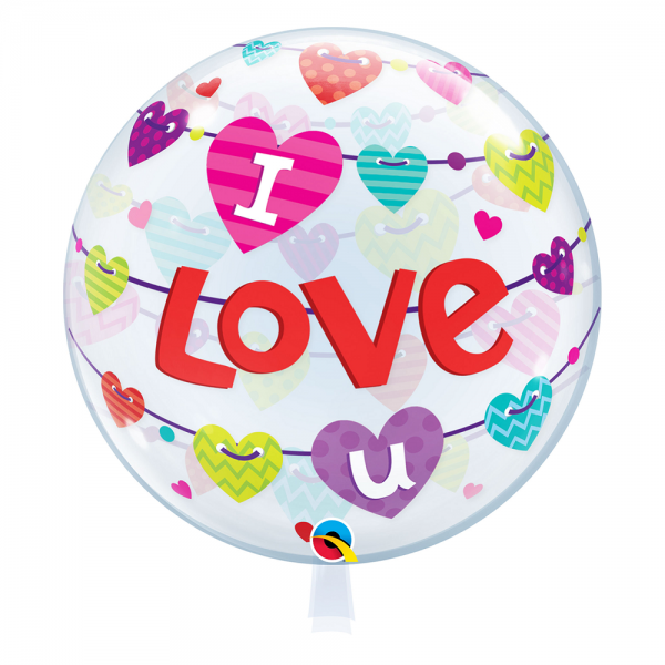 Qualatex Bubble I Love U Banner Hearts 22" 56cm Luftballons