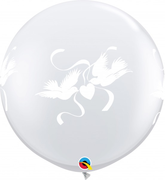 Love Doves fliegende Tauben Jewel Diamond Clear 90cm 36" Latex Riesenluftballons Qualatex