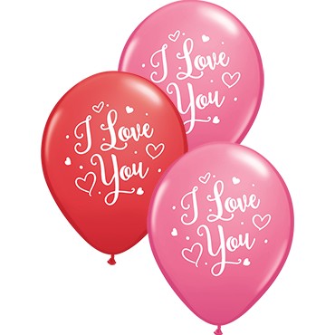 I Love you Hearts Script 27,5cm 11" Latex Luftballons Qualatex