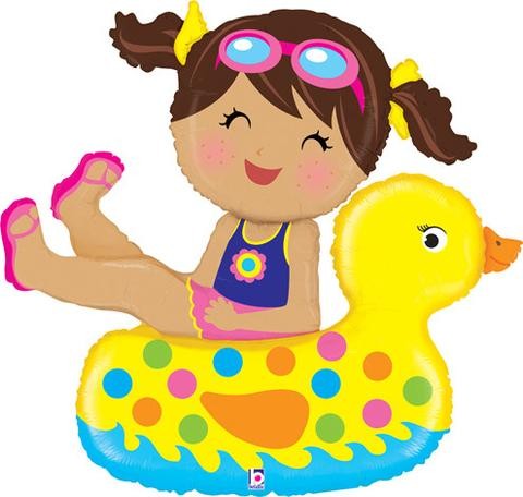 Mädchen im Schwimmring mit Ente Folienballon 107cm 42"