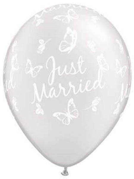 Just Married Roses and Butterflies Pearl White 27,5cm 11 Inch Latex Luftballons Qualatex