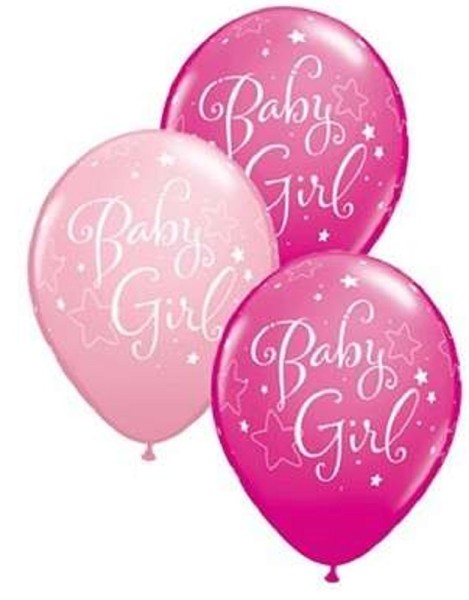 Baby Girl Stars Sortiment 27,5cm 11 Inch Latex Luftballons Qualatex Geburt