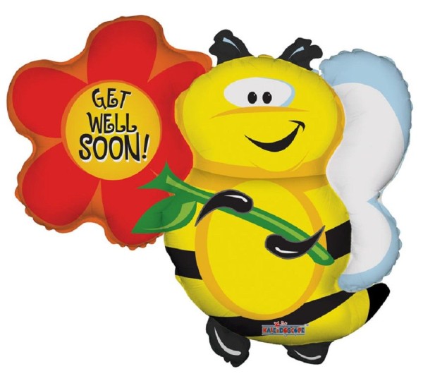 Get Well Soon Biene mit Blume Folienballon 91,4cm 36 Inch