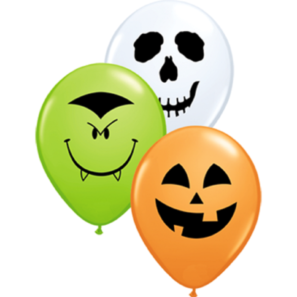 Halloween Face Sortiment Orange, White und Lime Green 12,5cm 5" Latex Luftballons Qualatex
