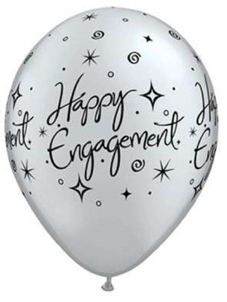 Happy Engagement Elegant Sparkles Silver 27,5cm 11 Inch Latex Luftballons Qualatex