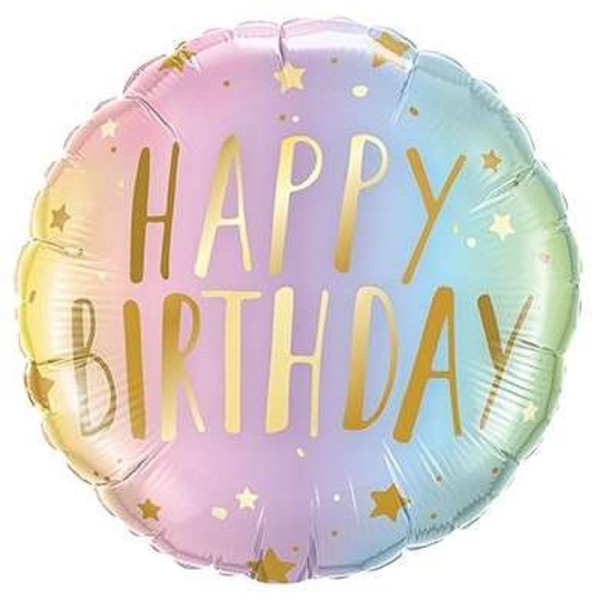 Happy Birthday Pastel Ombre and Stars Folienballon 46cm 18 Inch 