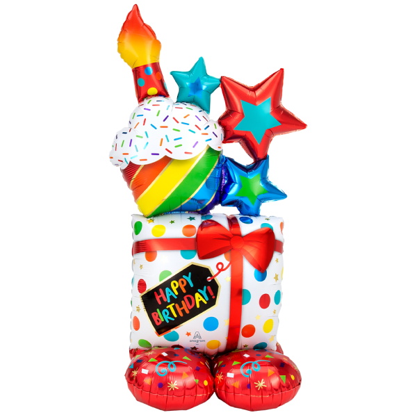 AirLoonz Happy Birthday Geschenk Muffin Folienballon für Luftfüllung 139cm 55''