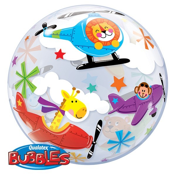 Qualatex Bubbles Flying Circus Zirkus mit Löwe und Giraffe 22" 56cm Luftballon