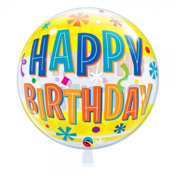 Qualatex Bubble Happy Birthday Fun and Yellow Bands 22" 56cm Luftballon