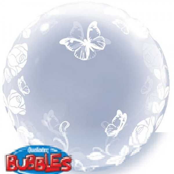 Qualatex Deco Bubble Elegant Roses and Butterflies 24" 61cm Lutballon
