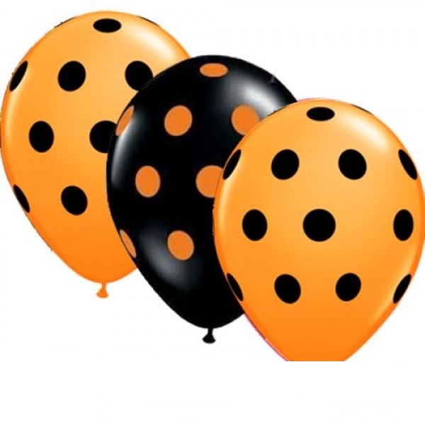 Big Polka Dots Orange und Schwarz 27,5cm 11" Latex Luftballons Qualatex