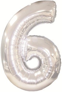 Folienballon Zahl 6 (silber) - 76,2 x 119,38 cm