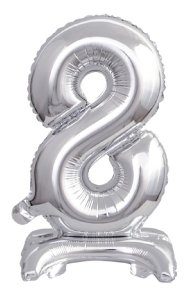 Zahl 8 mit Standfuß Silber Folienballon 38cm 15 Inch