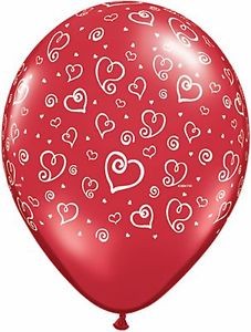 Geschwungene Herzen rot 27,5cm 11" Latex Luftballons Qualatex