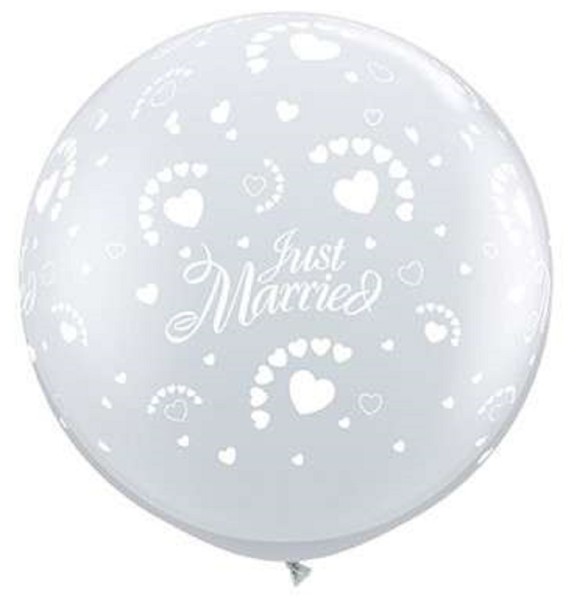 Just Married Hochzeit Herzen Diamond Clear 90cm 36" Latex Riesenluftballons Qualatex