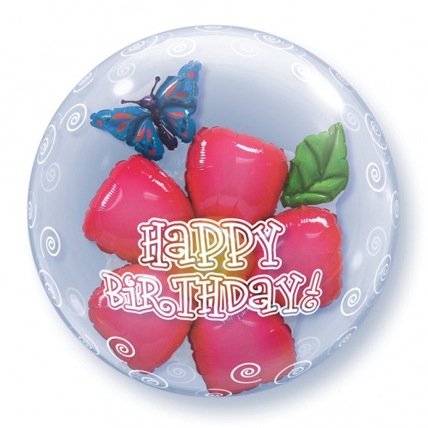 Qualatex Double Bubble Flower Happy Birthday 24" 61cm Luftballon