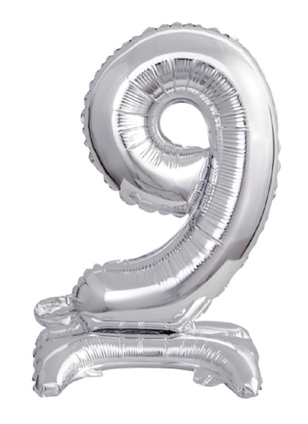 Zahl 9 mit Standfuß Silber Folienballon 38cm 15 Inch