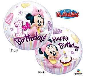 Qualatex Bubble Minnie Maus 1 Geburtstag 22" 56cm Luftballon
