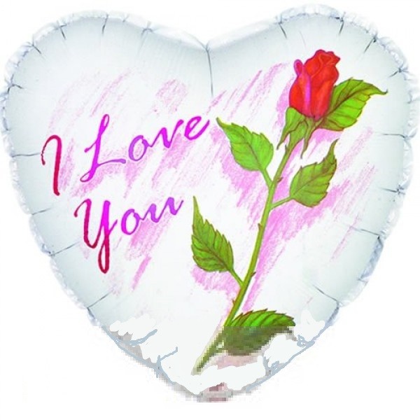 I Love You White with Red Rose Herz Folienballon 45cm 18"