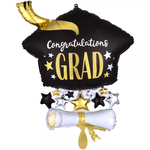Congratulations Grad Black Diplom Mütze Folienballon - 63cm 24''