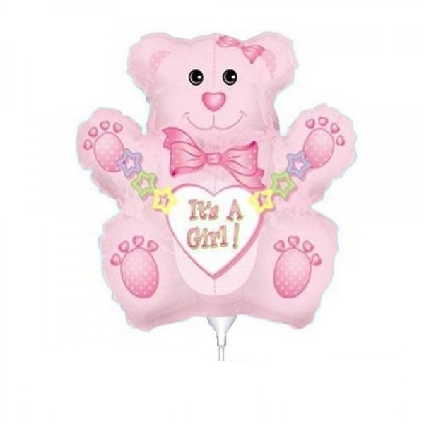Mini Folienballon Baby Bär rosa 35cm 14"