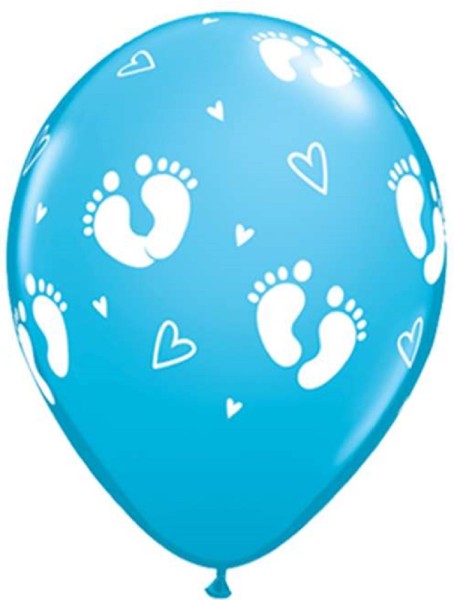Baby Footprints and Hearts Robins Egg Blue 27,5cm 11 Inch Latex Luftballons Qualatex