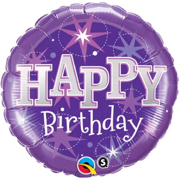 Happy Birthday Purple Sparkle Folienballon 46cm 18''