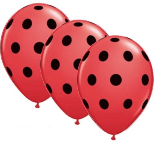 Polka Dots rot / schwarz 27,5cm 11" Latex Luftballons Qualatex