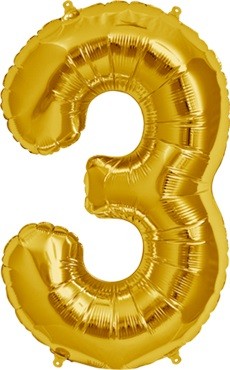 North Star Folienballon Zahl 3 (gold) - 86cm