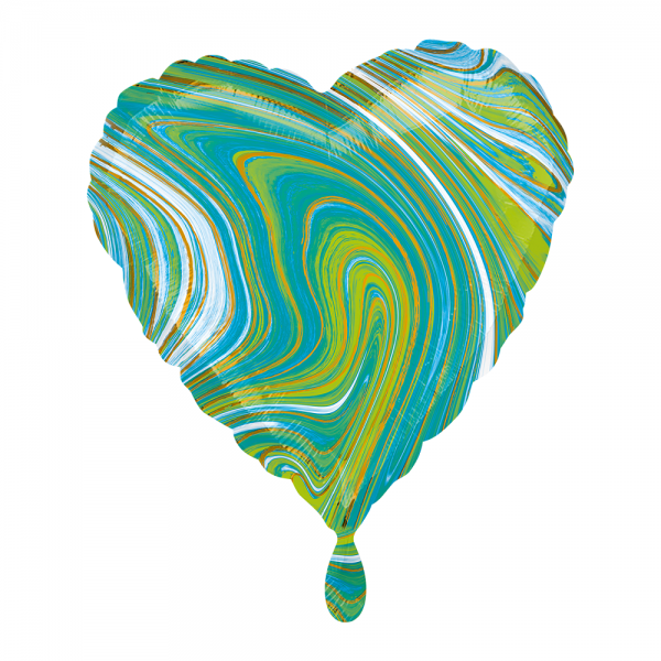 Herz marmoriert Marblez Blue Green Folienballon - 43cm 17''