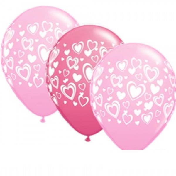 Doppelherzen Pink & Rose 27,5cm 11" Latex Luftballons