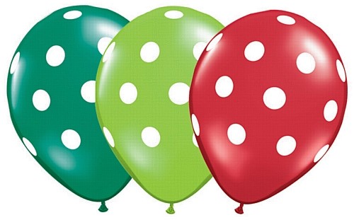 Big Polka Dots Grün und Rot 27,5 cm 11" Latex Luftballons Qualatex